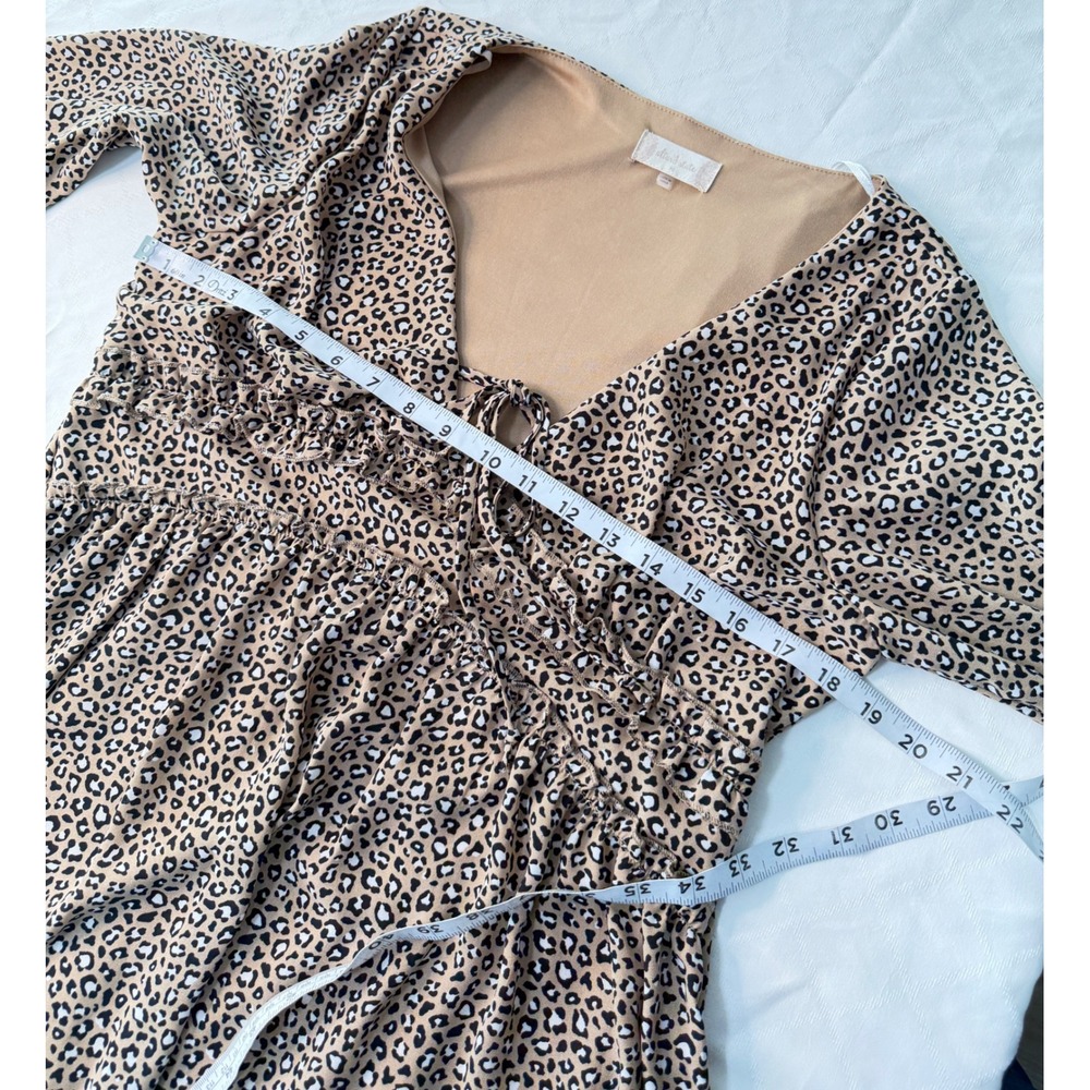 Altar'd State Layla Peasant Mini Dress Leopard Cheetah Print Boho Cottage Medium - Picture 7 of 10